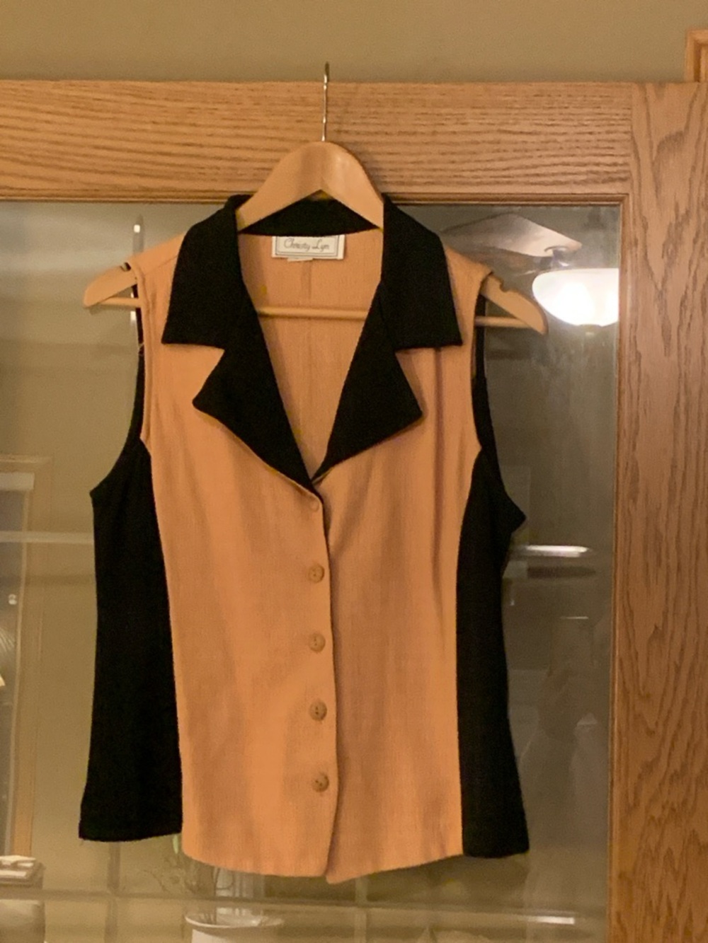Christy Lyn Camel and Black Two-Tone Sleeveless Top